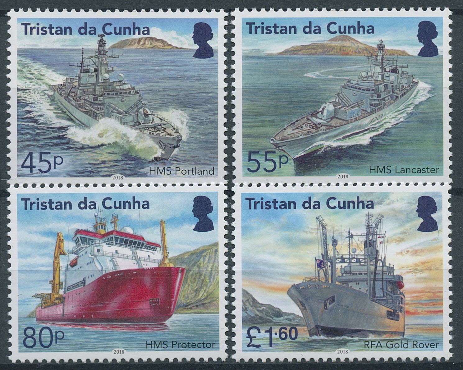 Tristan da Cunha 2018 MNH Ships Stamps Royal Navy HMS Portland Lancaster 4v Set