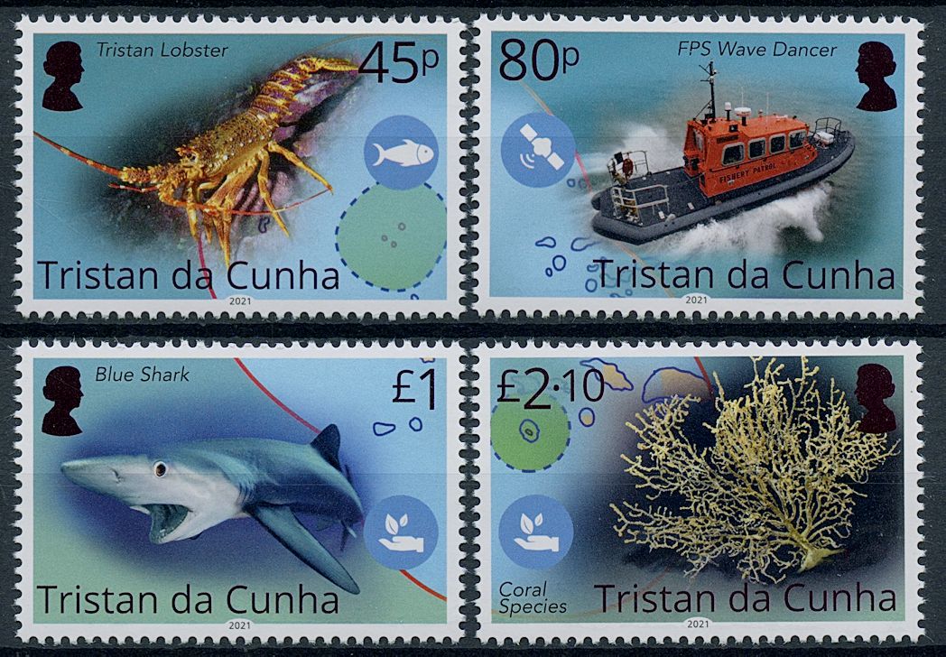 Tristan da Cunha 2021 MNH Marine Animals Stamps Blue Belt Programme Corals Sharks 4v Set