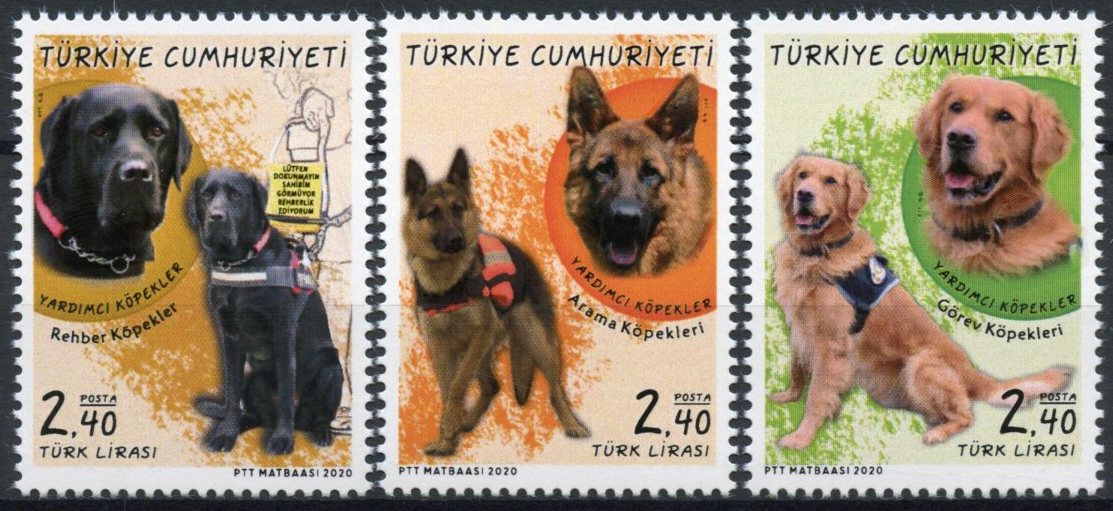 Turkey 2020 MNH Dogs Stamps Service Dogs Search & Rescue Animals 3v Set