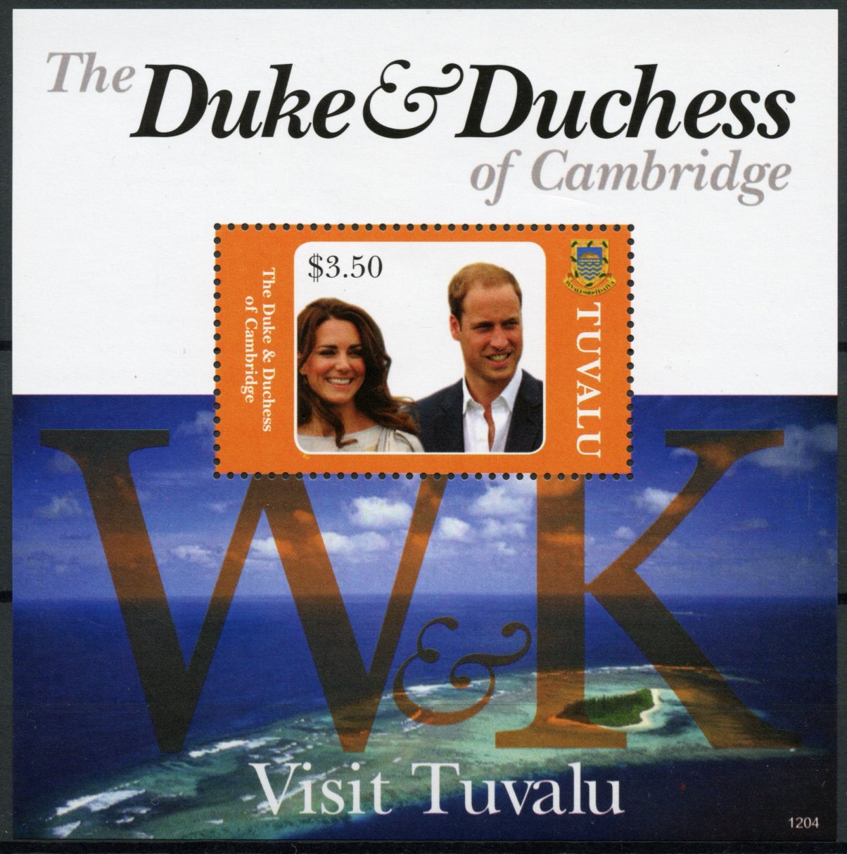 Tuvalu 2012 MNH Royalty Stamps Prince William & Kate Duke & Duchess Cambridge Visit 1v S/S