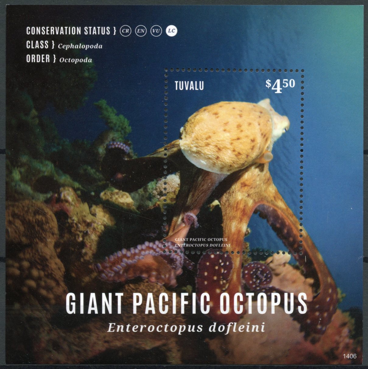 Tuvalu 2014 MNH Giant Pacific Octopus 1v S/S Marine Cephalopoda