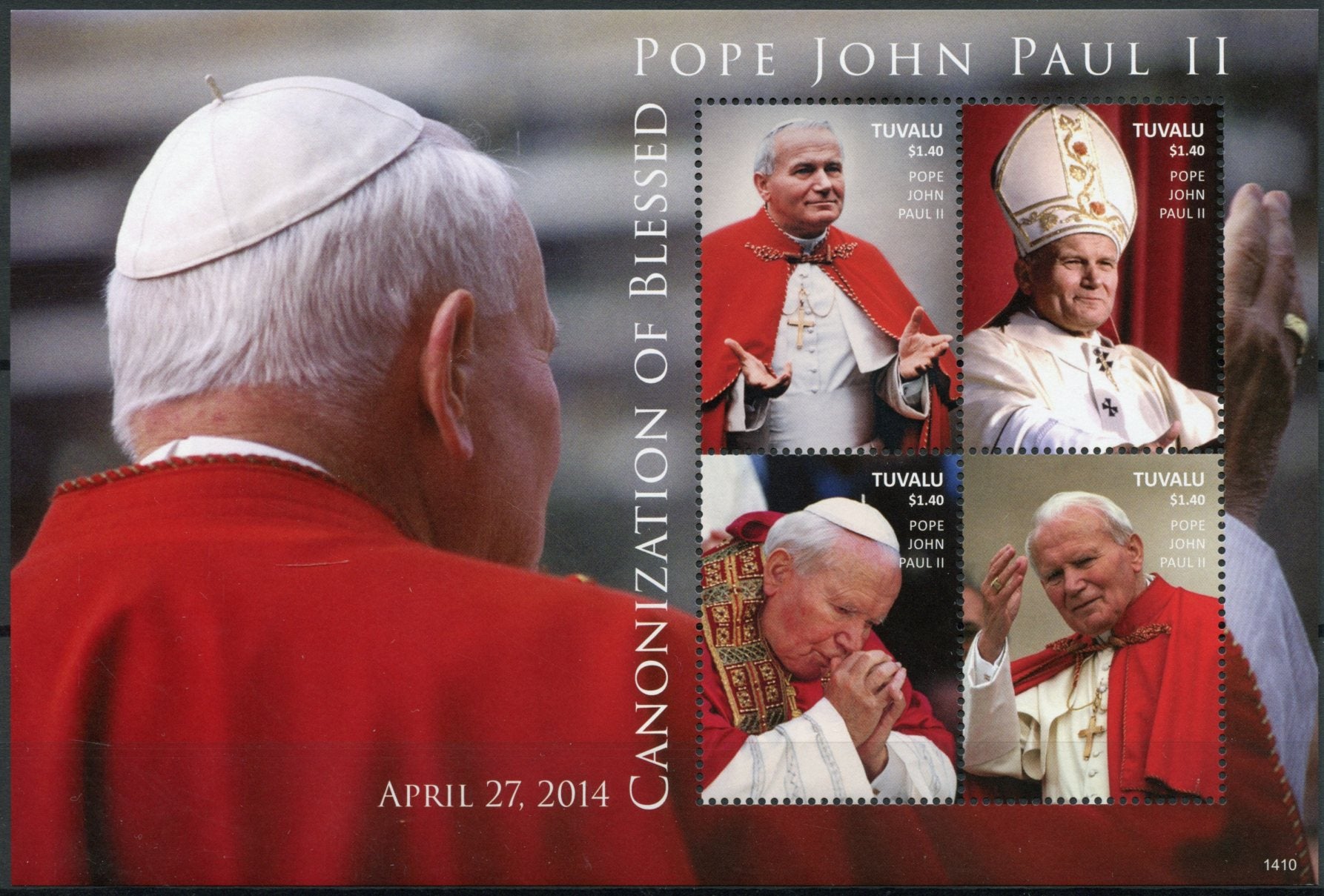 Tuvalu 2014 MNH Pope John Paul II Stamps Canonization Religion 4v M/S II