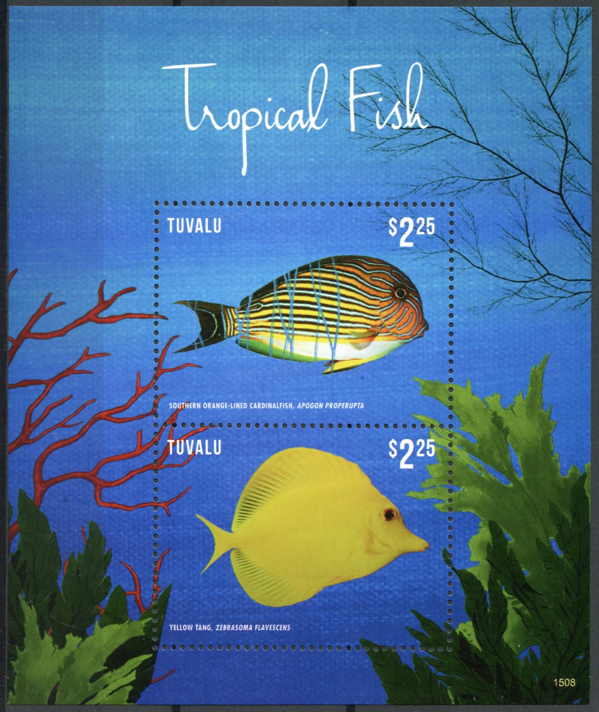 Tuvalu 2015 MNH Fish Stamps Tropical Fishes Cardinalfish Yellow Tang 2v S/S II
