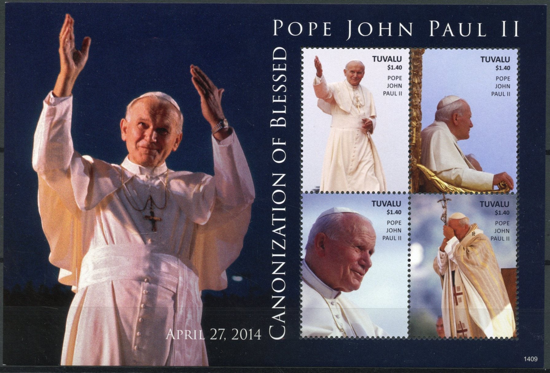 Tuvalu 2014 MNH Pope John Paul II Stamps Canonization Religion 4v M/S I