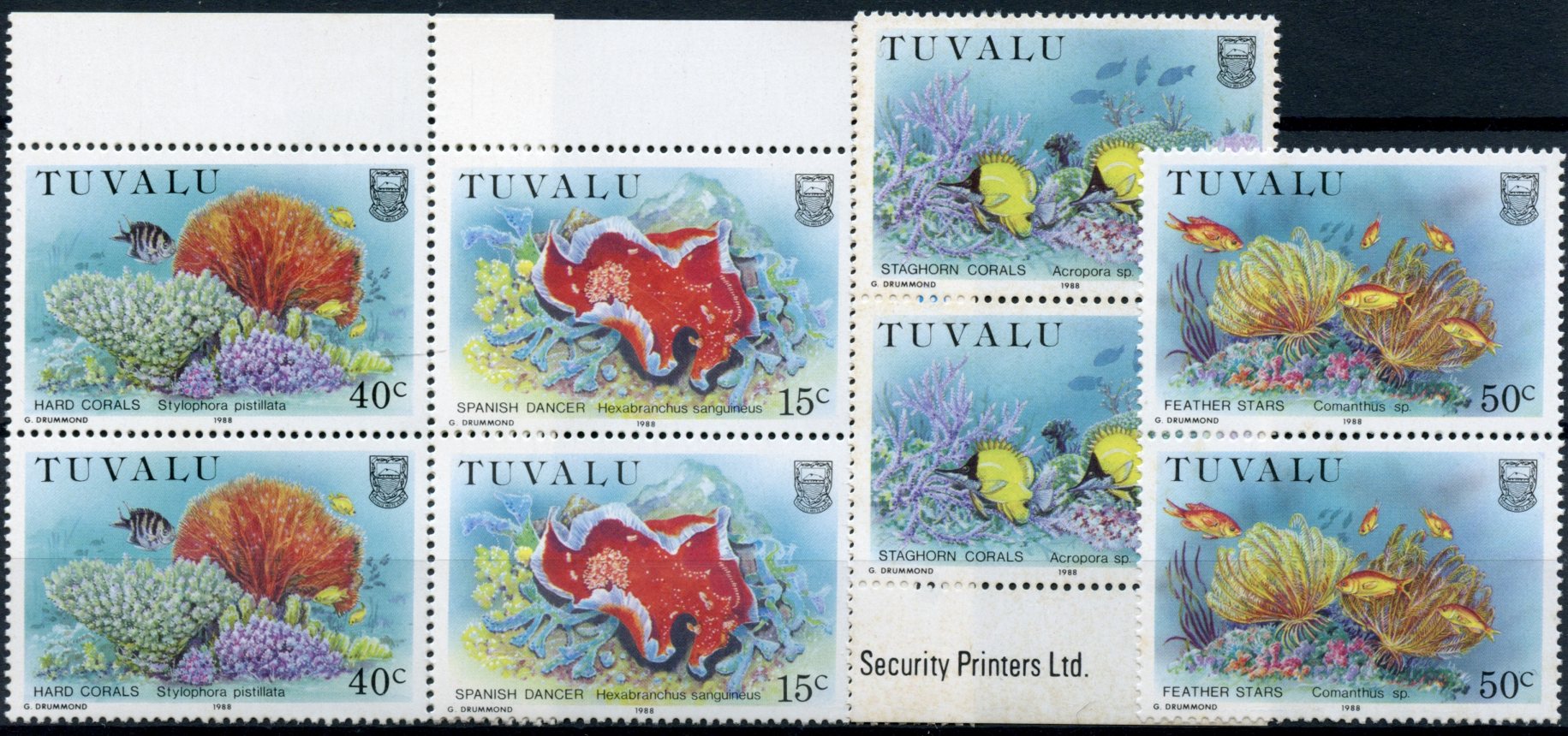 Tuvalu 1988 MNH Coral Reef Life Part II 4v Set Marine Fish Corals Stamps