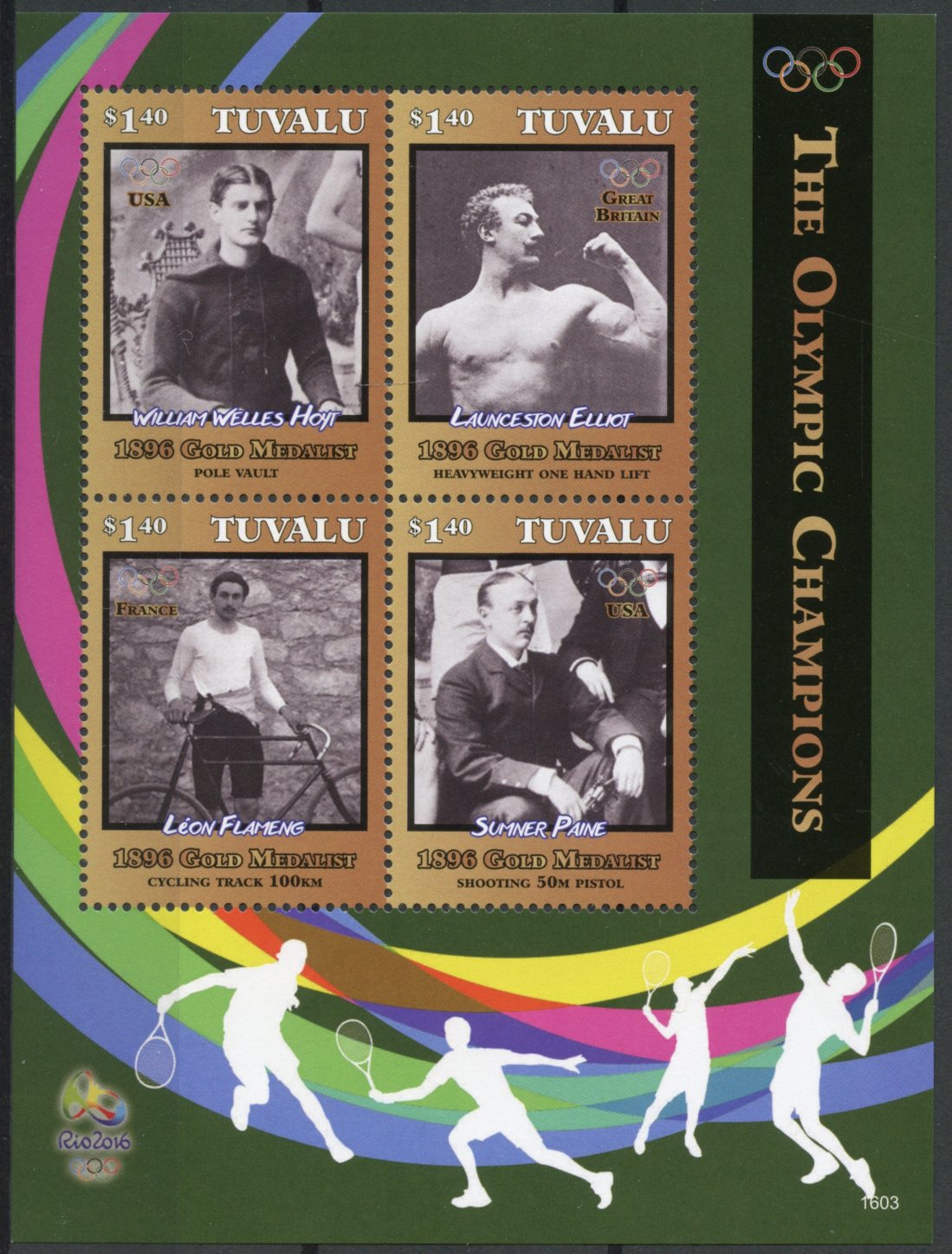 Tuvalu 2016 MNH Champions 1896 Launceston Elliot Rio Olympics 4v M/S Stamps