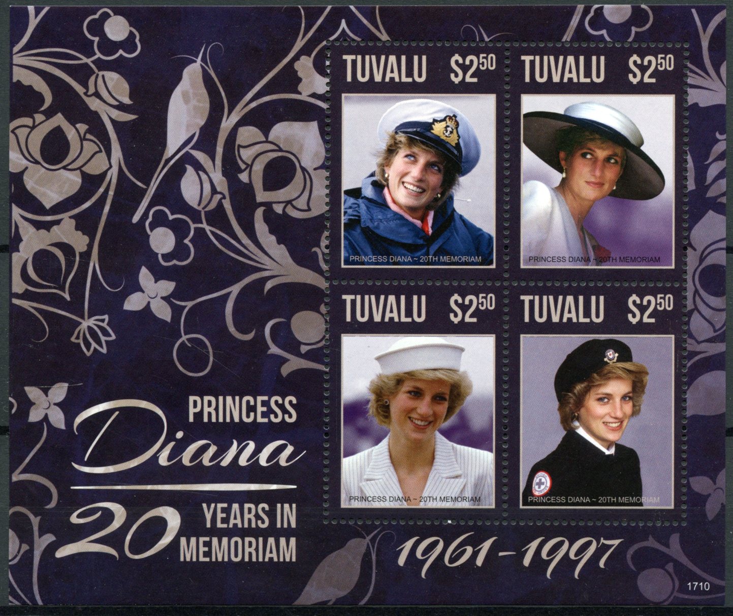 Tuvalu 2017 MNH Royalty Stamps Princess Diana 20th Memorial Anniv 4v M/S II