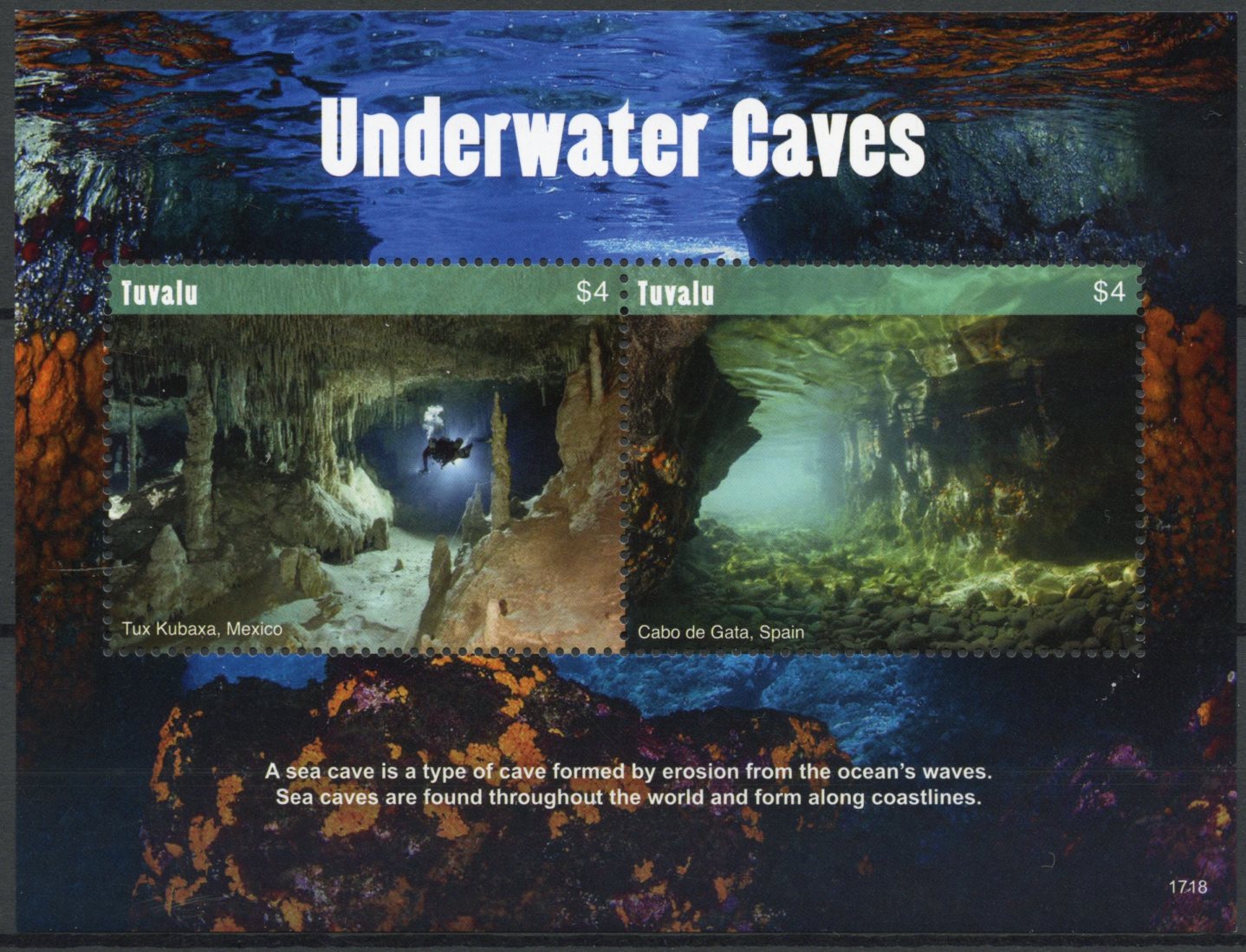 Tuvalu 2017 MNH Tourism Stamps Underwater Caves Tux Kubaxa Diving 2v S/S