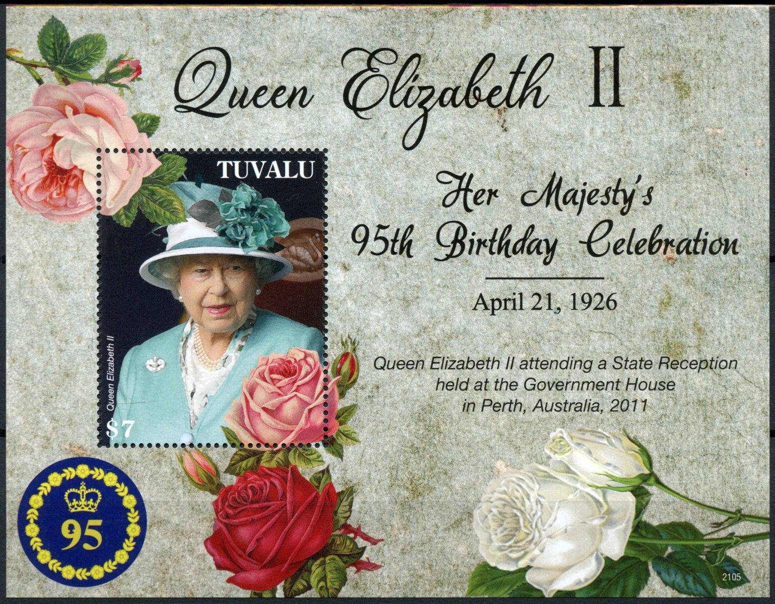 Tuvalu 2021 MNH Royalty Stamps Queen Elizabeth II 95th Birthday 1v S/S