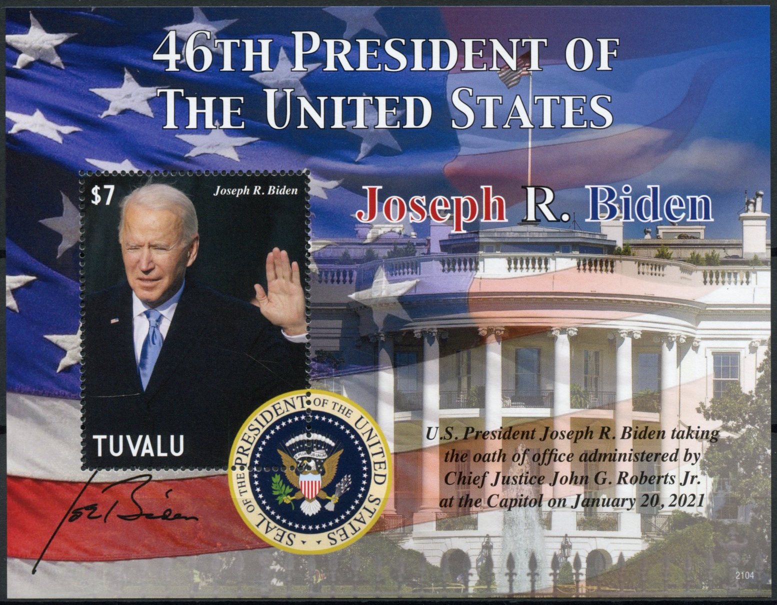 Tuvalu 2021 MNH Joe Biden Stamps 46th US Presidents Politicians People 1v S/S