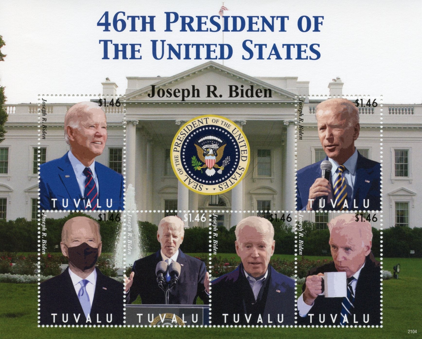 Tuvalu 2021 MNH Joe Biden Stamps 46th US Presidents Politicians People 6v M/S