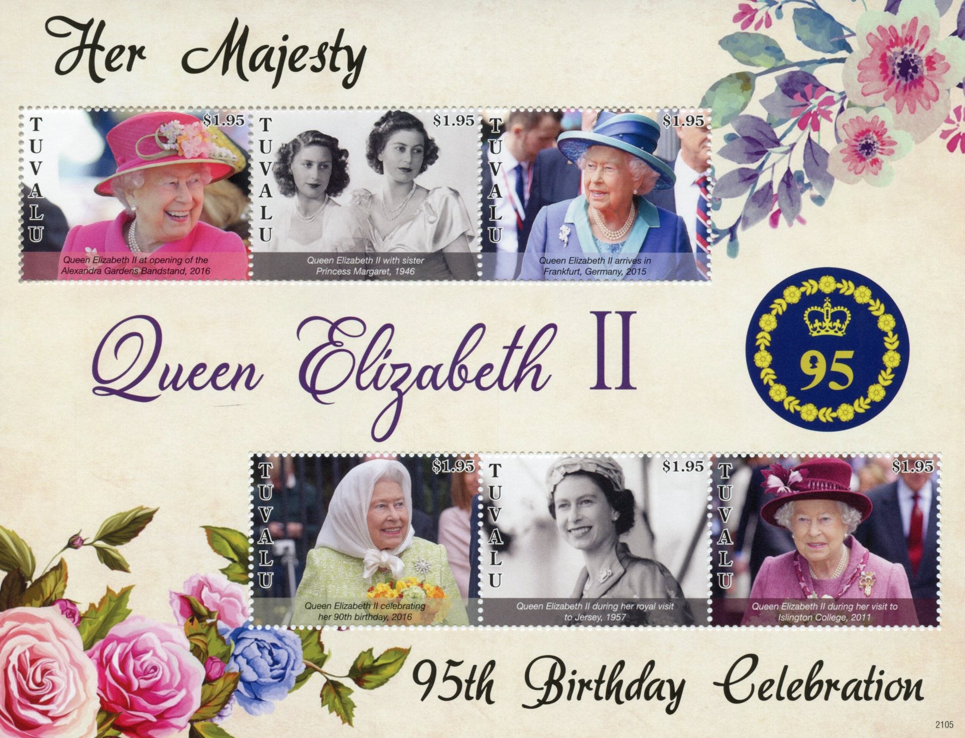 Tuvalu 2021 MNH Royalty Stamps Queen Elizabeth II 95th Birthday 6v M/S