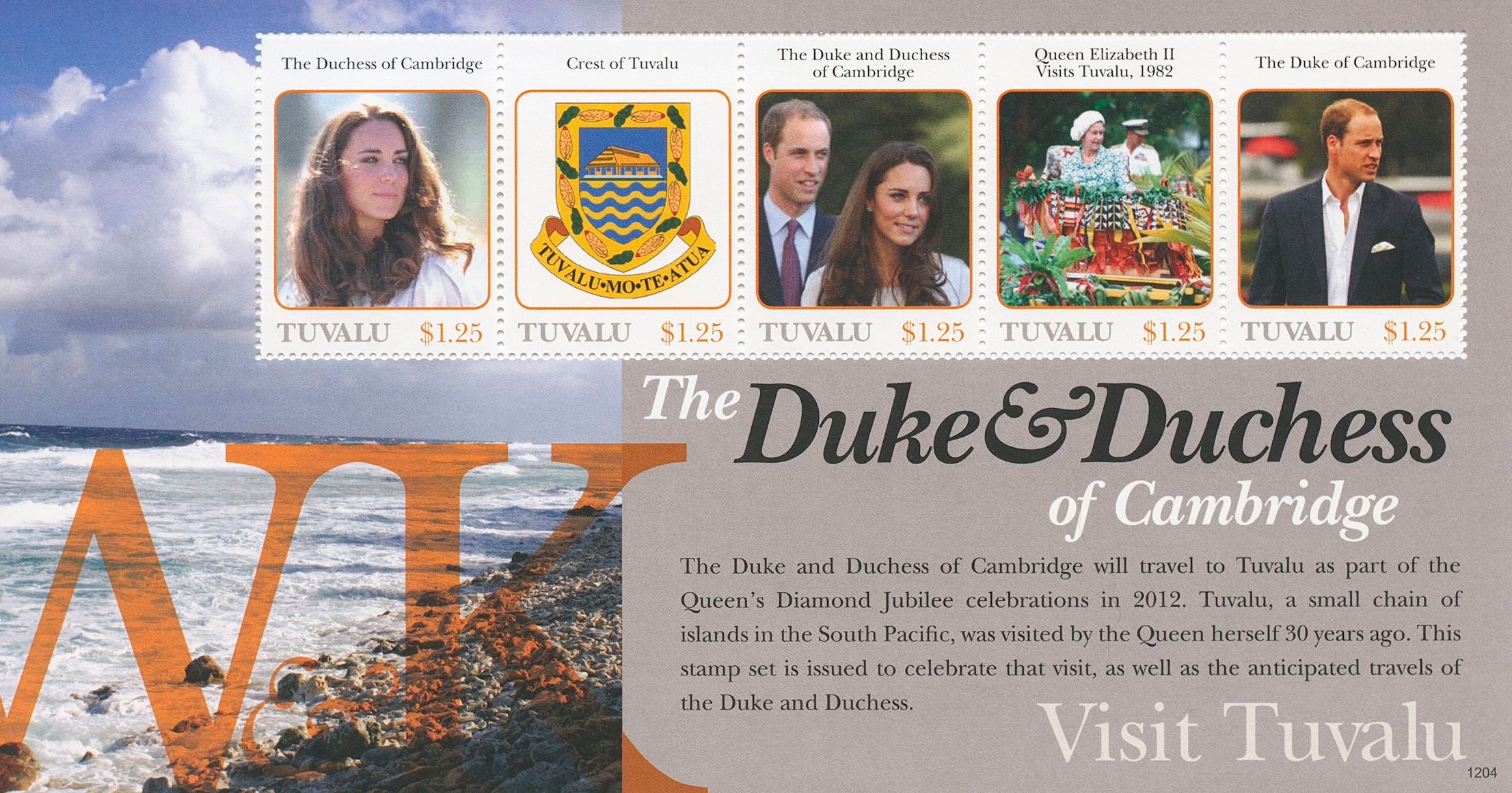 Tuvalu 2012 MNH Royalty Stamps Prince William & Kate Duke & Duchess of Cambridge Visit 5v M/S