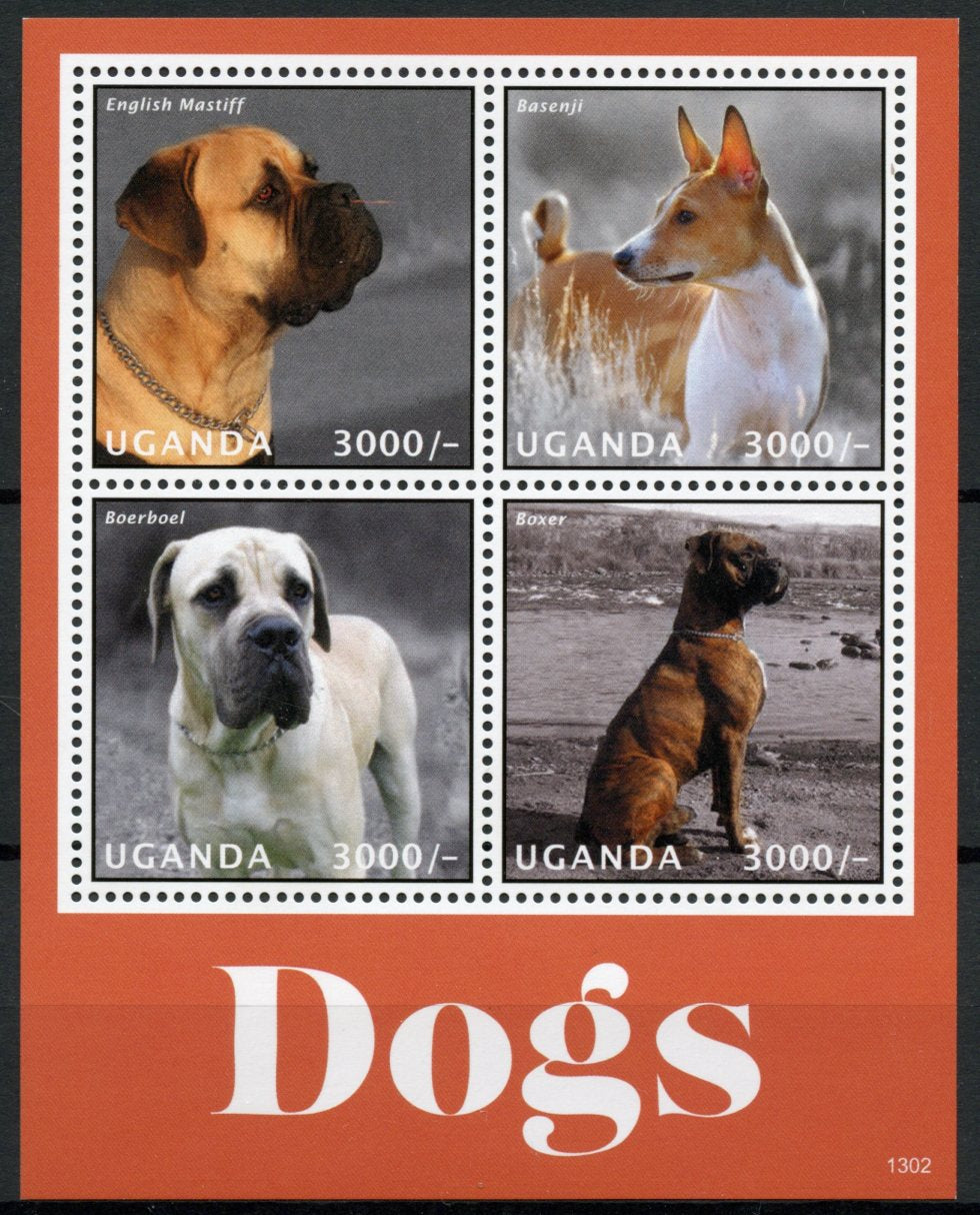 Uganda 2013 MNH Dogs I 4v M/S Pets English Mastiff Basenji Boerboel Boxer Stamps
