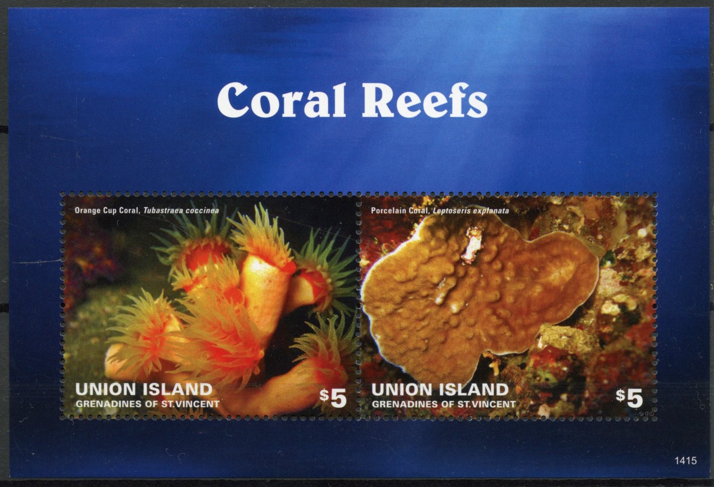 Union Island Grenadines St Vincent 2014 MNH Coral Reefs 2v S/S Marine Orange Cup
