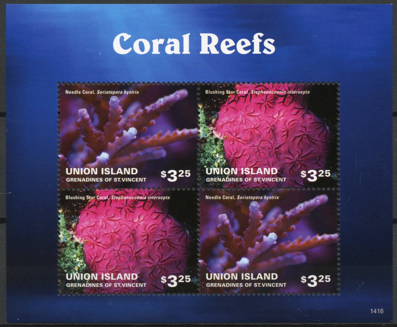 Union Island Grenadines St Vincent 2014 MNH Coral Reefs 4v M/S II Marine Needle