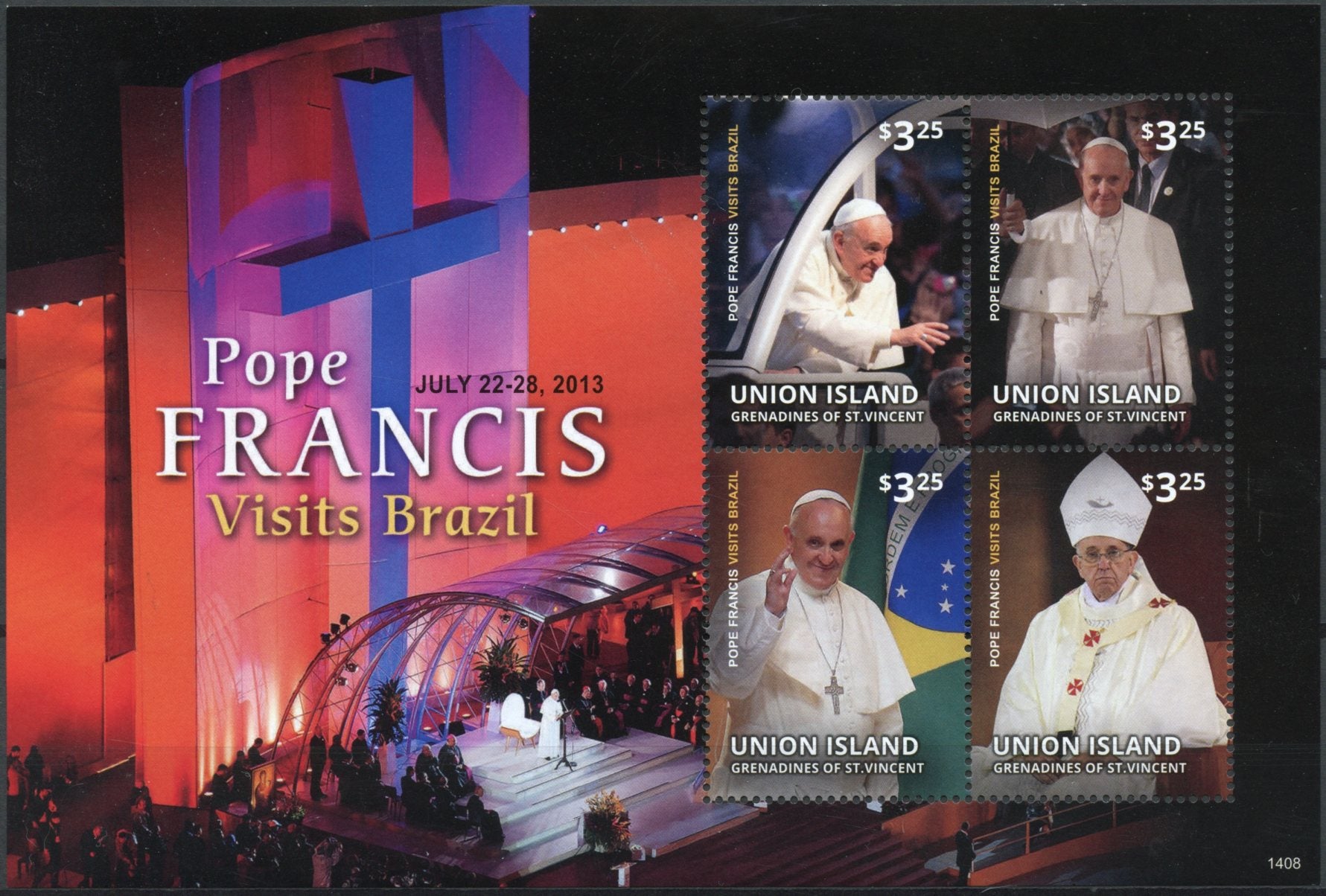 Union Island Grenadines St Vincent 2014 MNH Pope Francis 4v M/S Brazil Visit