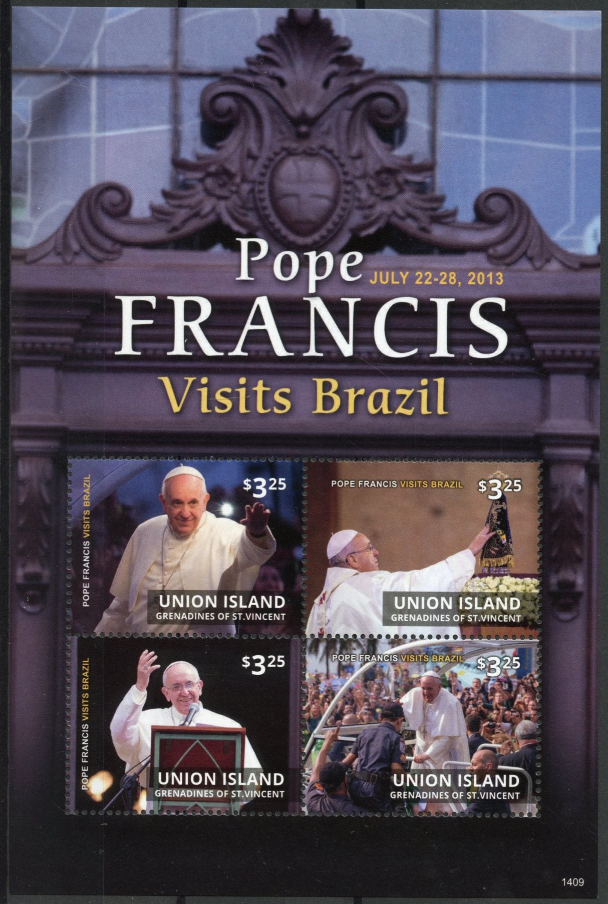 Union Island Grenadines St Vincent 2014 MNH Pope Francis Visits Brazil 4v M/S II