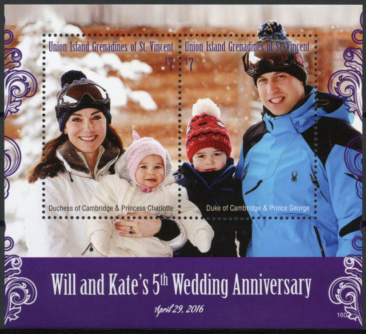 Union Island Gren St Vincent 2016 MNH William & Kate 5th Wedding 2v S/S Stamps