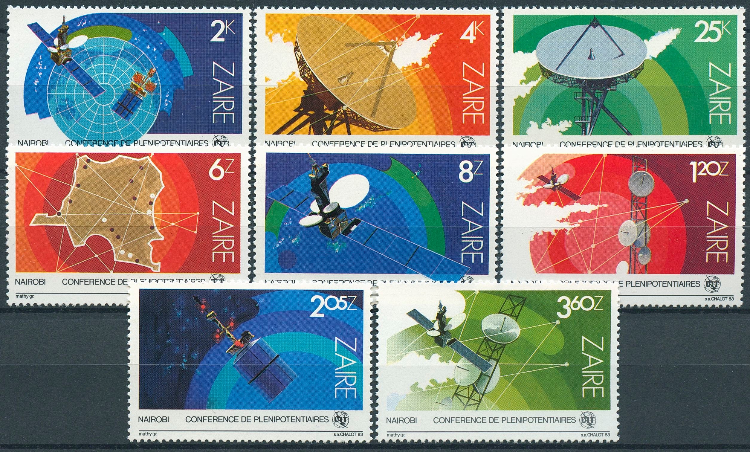 Zaire Technology Stamps 1983 MNH ITU Conference Satellites Telecoms 8v Set
