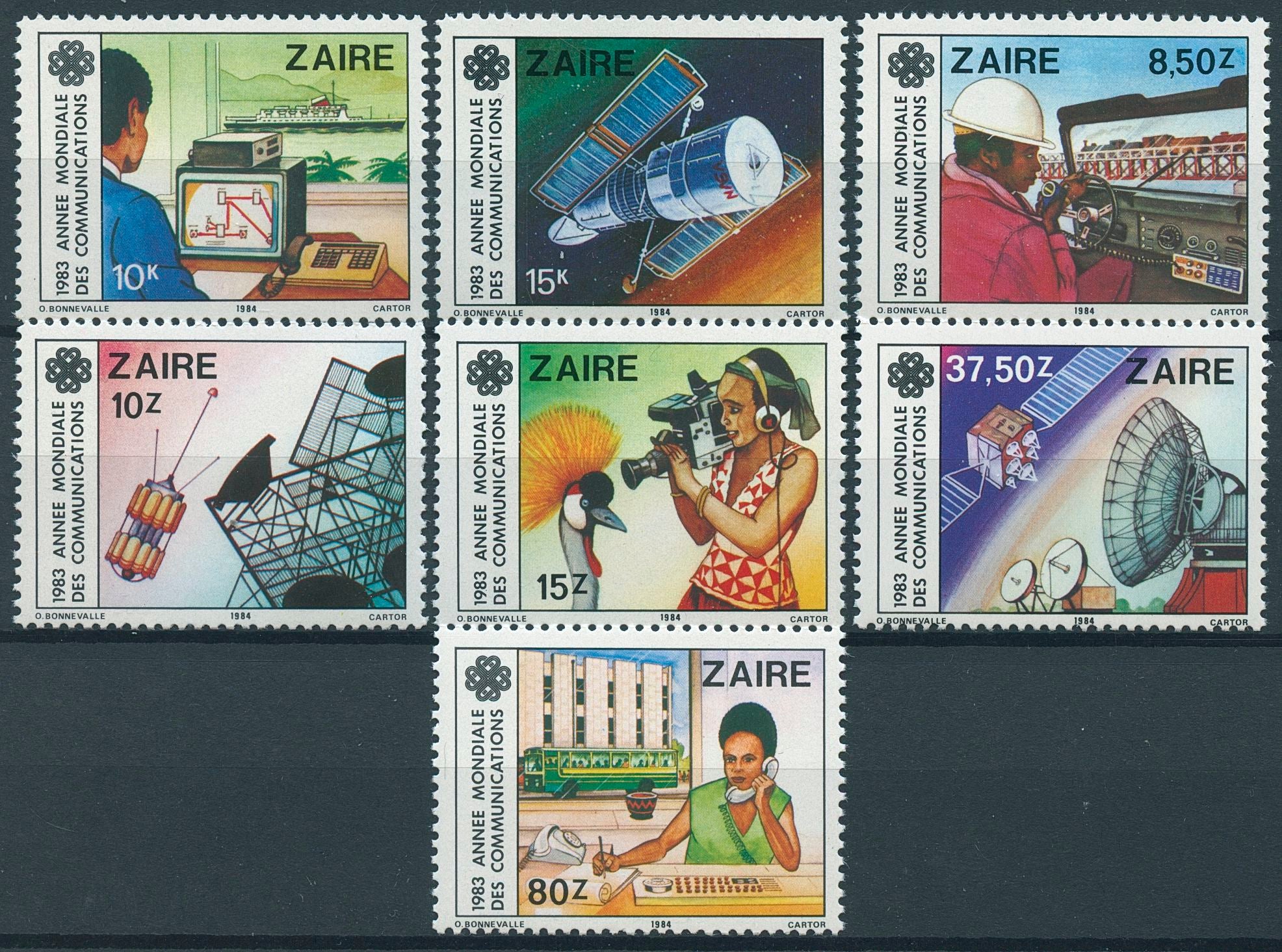 Zaire Technology Stamps 1984 MNH World Communications Year Satellites 7v Set