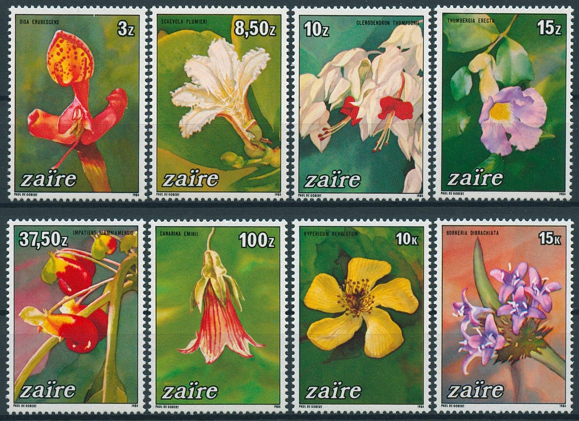 Zaire Flowers Stamps 1984 MNH Orchids Orchid Nature Flora 8v Set